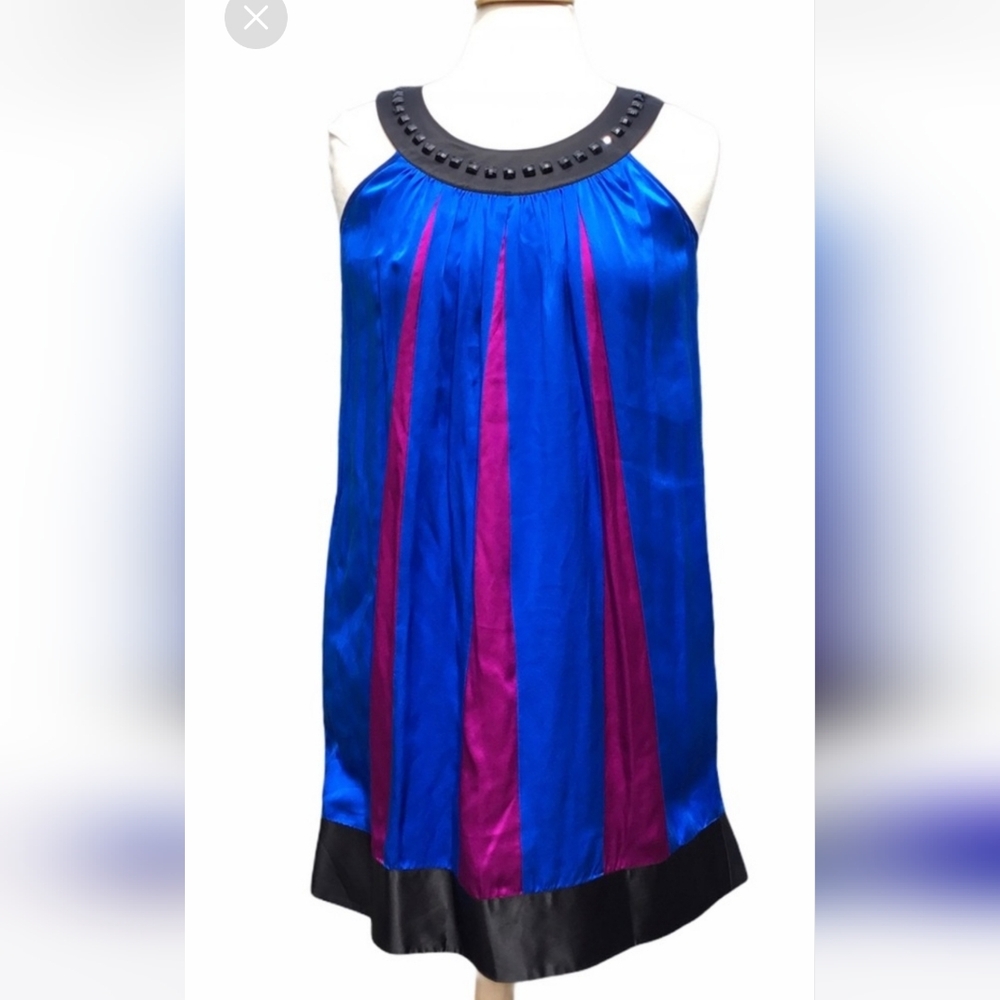 VTG Y2K 100% Silk Betsey Johnson Silk Shift Dress W/ Embelished Neck Line
